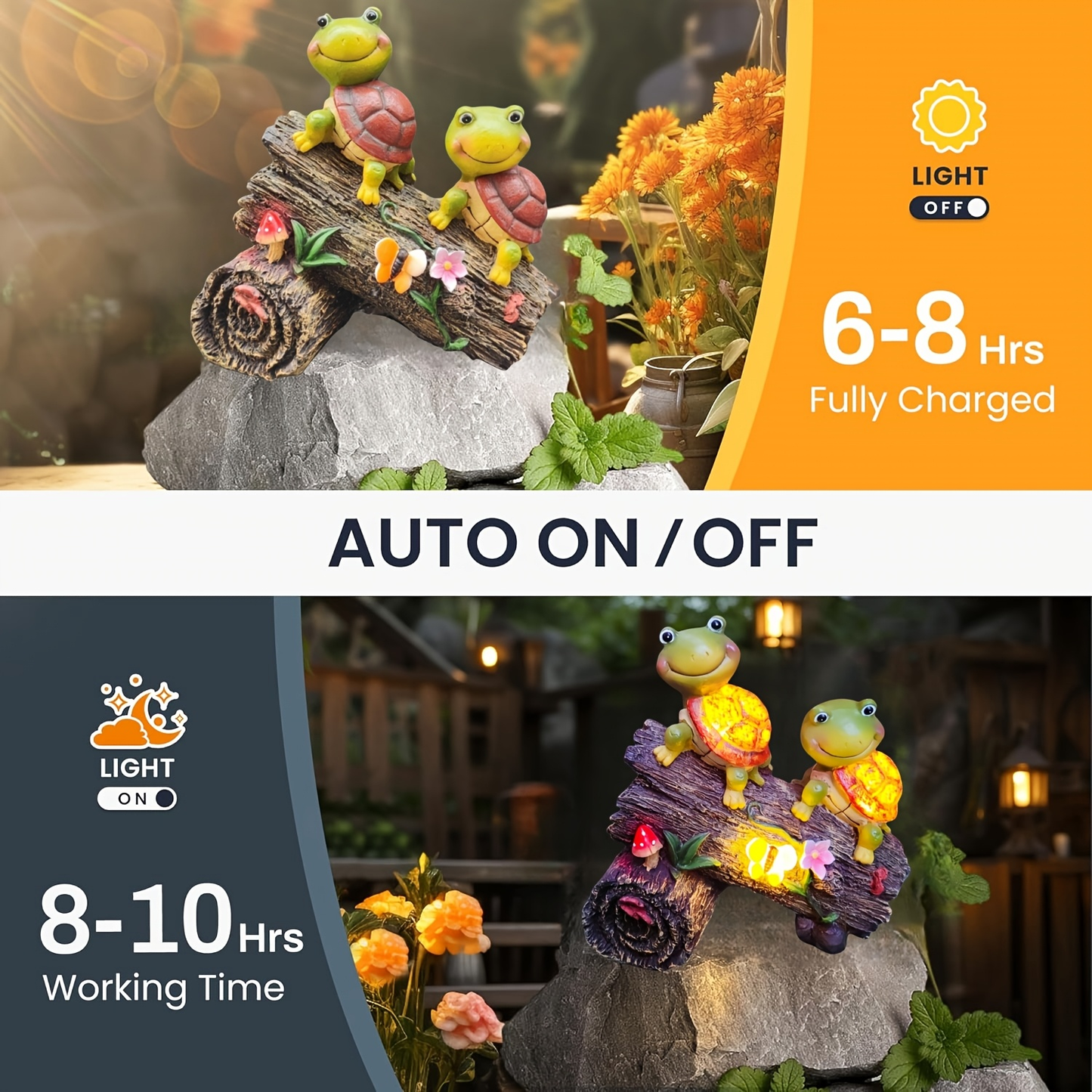 Solar Garden Turtle Statue with 4 LED Lights IP44 Waterproof Resin Frog Face Turtle Figurine Outdoor Decor for Patio Lawn Yard Holiday