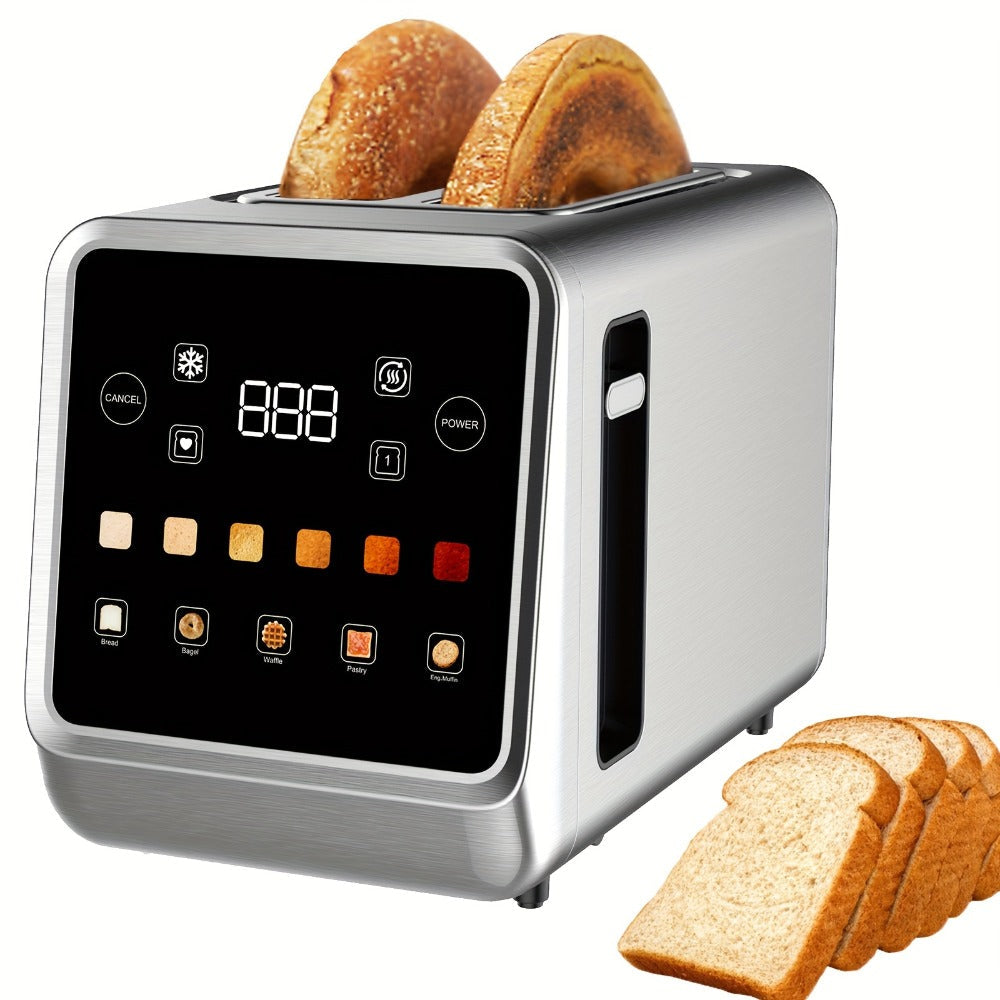Digital Touch Screen Toaster 2 Slice Stainless Steel with 5 Bread Functions 7 Shade Settings for Home Cooking, Dining and Outdoor Meals