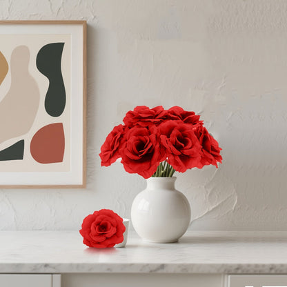 Artificial Rose Heads with Stems, 50-Piece Silk-Labeled Set in Champagne, Silver, Pink, Wine Red, Blue or Orange
