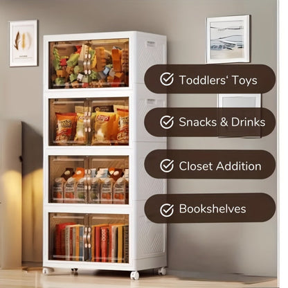 56cm Foldable Rolling Storage Cabinet with Front Doors and Three-, Four- or Five-Layer Options