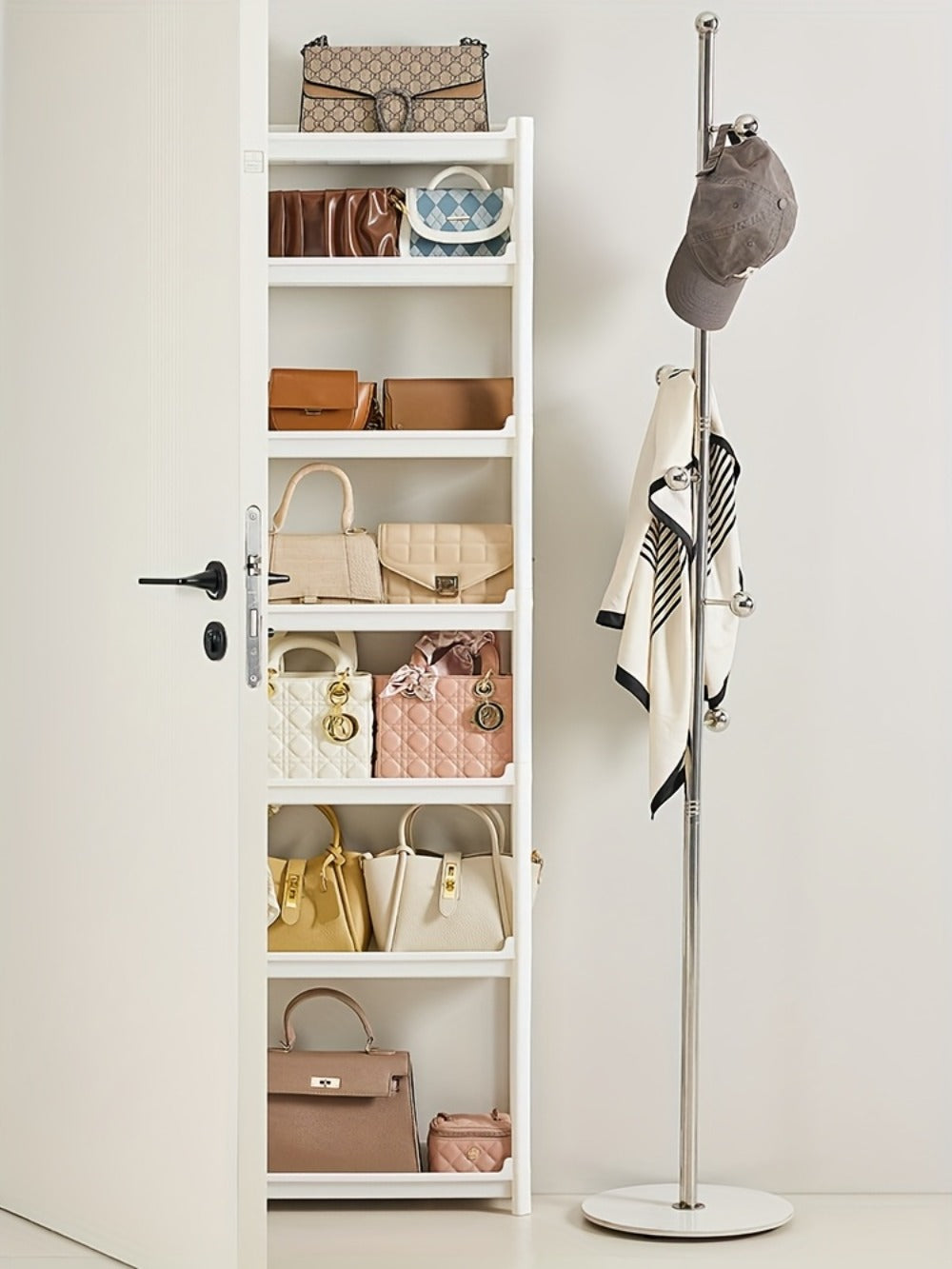 Behind Door Storage Rack, Multi-Layer Slim Organizer for Bathroom & Kitchen, Space Saving Over Door Shelf