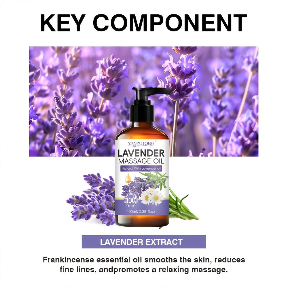 Lavender Massage Oil for Body 3.38oz – Natural Nourishing & Hydrating Formula for All Skin Types, Calming Aromatherapy, Couples Massage Oil