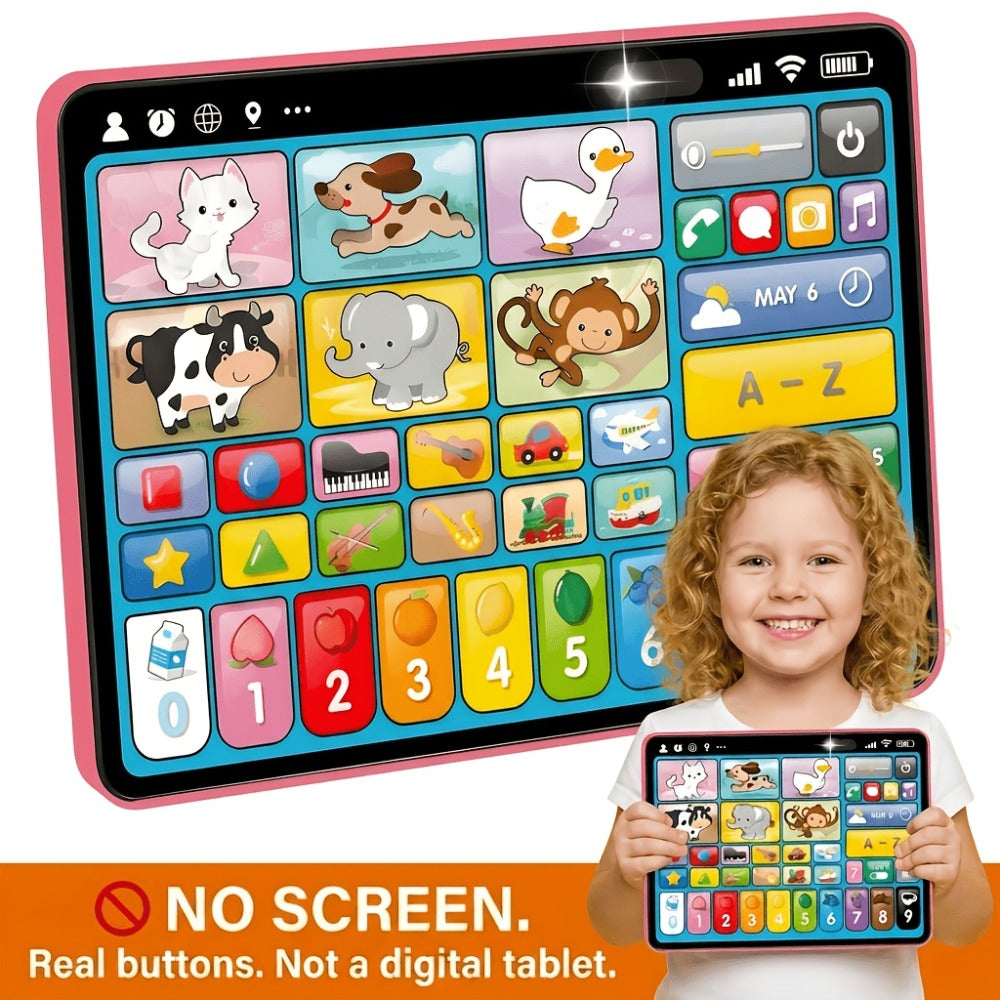 Trilingual Toddler Learning Tablet Toy, 39 Buttons 4 Play Modes Alphabet Numbers Colors Animals Music