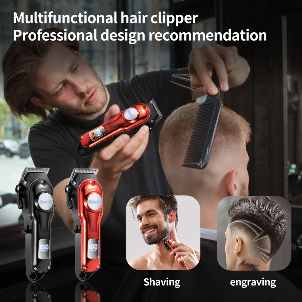 900mAh LCD Hair Clippers for Men – USB Rechargeable Cordless Electric Trimmer with Limit Combs & Cleaning Brush