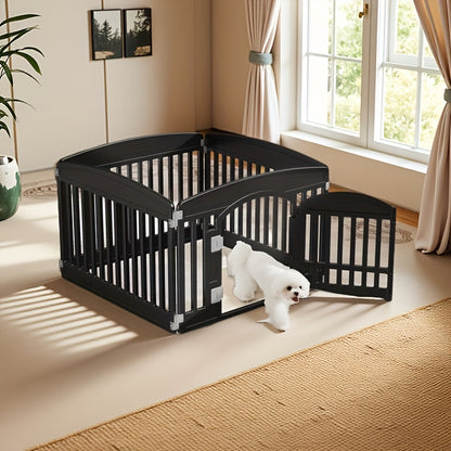 Dog Pen 4 Panel with Non-Slip Bottom & Safety Locking Door – Portable Expandable Indoor Outdoor Pet Pen for Medium Dogs & Puppies