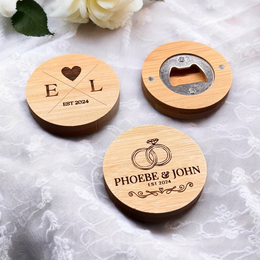 Bamboo Magnetic Bottle Opener Bulk 20 40 80 160 Pack – Round Fridge Magnet Blank Bottle Opener for Wedding Favors Party Gifts Kitchen Decor