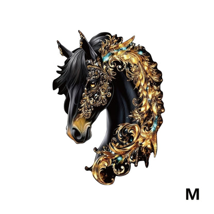 Ornate Horse Silhouette Wooden Jigsaw Puzzle with Gold-Tone Scrollwork in Three Size Options for Display