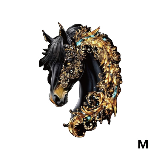 Ornate Horse Silhouette Wooden Jigsaw Puzzle with Gold-Tone Scrollwork in Three Size Options for Display
