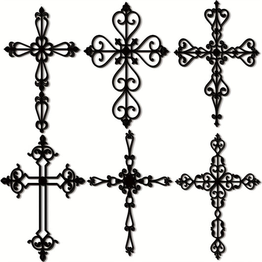 Wooden Wall Cross 6pcs Hand-Carved Vintage Wood Crucifix with Christ Figure for Entryways, Bedrooms and Living Spaces
