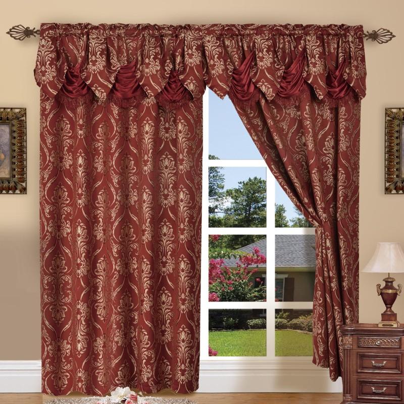 Jacquard Curtain Panels 2-Piece Set 54x84 Inch with Attached Waterfall Valance - Rod Pocket Room Darkening Luxury Window Curtains