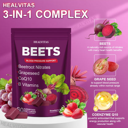 Beet Root Gummies for Blood Pressure & Heart Health with CoQ10 Vitamin B12 B6 Grapeseed Extract