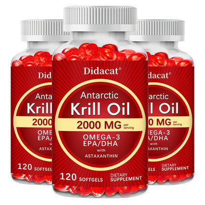 Antarctic Krill Oil 2000mg Per Serving 120 Softgels with Omega-3, EPA & DHA for Brain, Heart, Joint & Eye Health