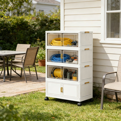Modular Outdoor Storage Cabinet Rack with Casters, 4- or 5-Tier Sets and Dual-Tone or Clear Doors