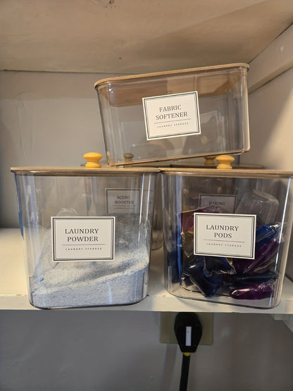 Laundry Pods Container & Dryer Sheet Holder Set with Bamboo Lids, Clear Laundry Room Organization Containers for Scent Booster, Powder