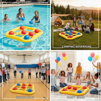 Floating Tic Tac Toe Pool Game Set for Family & Adults, Giant Inflatable Board with 10 Balls & Air Pump