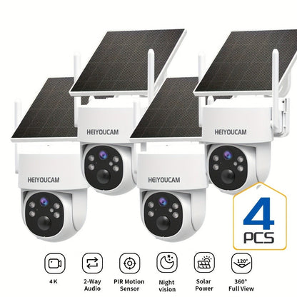 Solar PTZ Security Camera Outdoor 4K Wireless – 360° Pan Tilt Zoom, PIR Motion Detection Alarm, Full Color Night Vision, Two-Way Audio