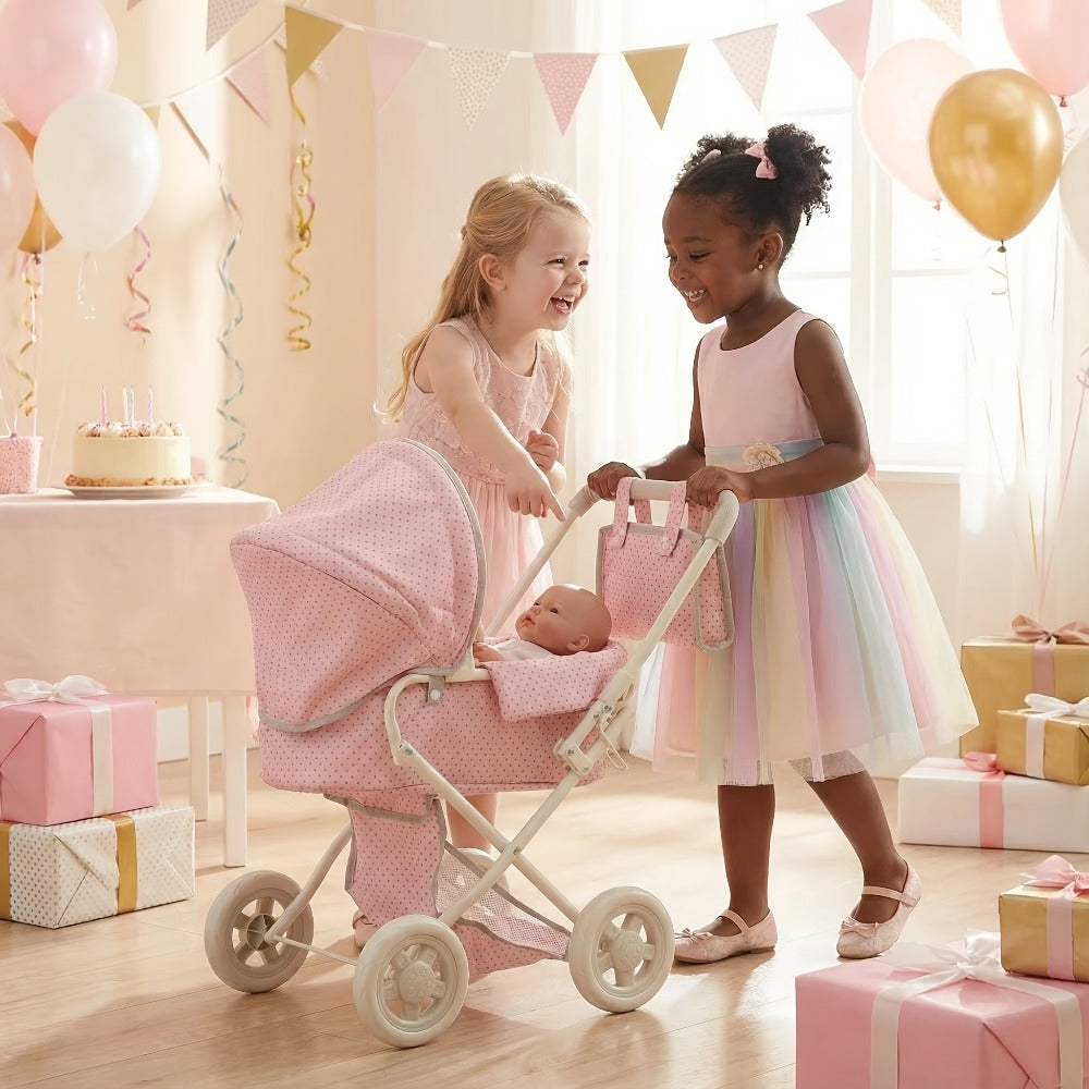 3-in-1 Baby Doll Stroller Set Pink Foldable Pram with Bassinet & Carry Bag with the Listed Color, Size or Set Options for Everyday Use