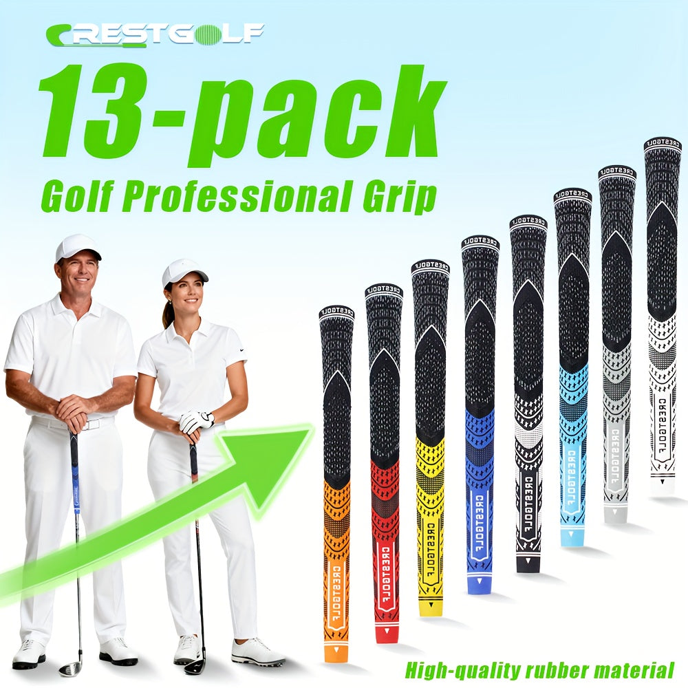 Midsize Golf Grips Set 13 Pack – All Weather Hybrid Rubber Golf Club Grips with Ecological Yarn Thread Technology, Multiple Colors