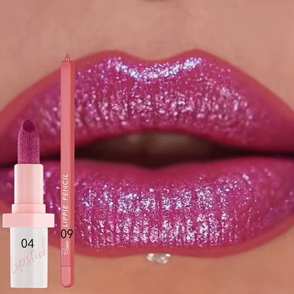 Lip Gloss Set by Pudaier with Matching Lip Liner, Glitter Finish and 10 Retained Color Pairings