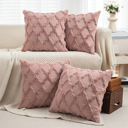 Decorative Pillow Covers 18x18 Set of 4 Boho Soft Plush Faux Wool Throw Pillow Cases with Zipper for Sofa Couch Bedroom Living Room