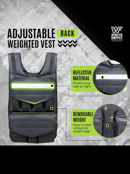 Weighted Vest 40LB Adjustable for Men & Women – Removable Weight Packets, Reinforced Nylon Body Weight Vest with Reflective Stripes & Padded
