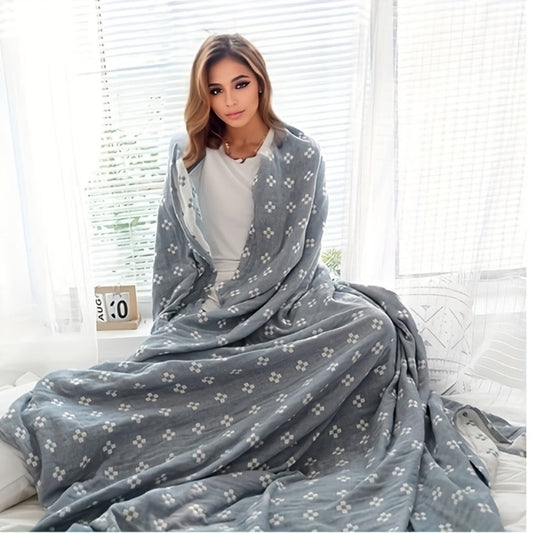 Jacquard Cotton Blanket, Geometric Cross Pattern Pure Cotton Throw, Breathable All Season, 4 Colors