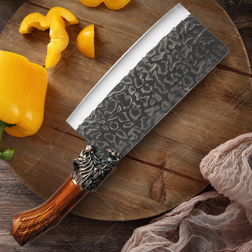 Kitchen Knife Set 8-Piece 5Cr15MoV Stainless Steel with Hammered Blades, Wood-Style Handles and Shears Options