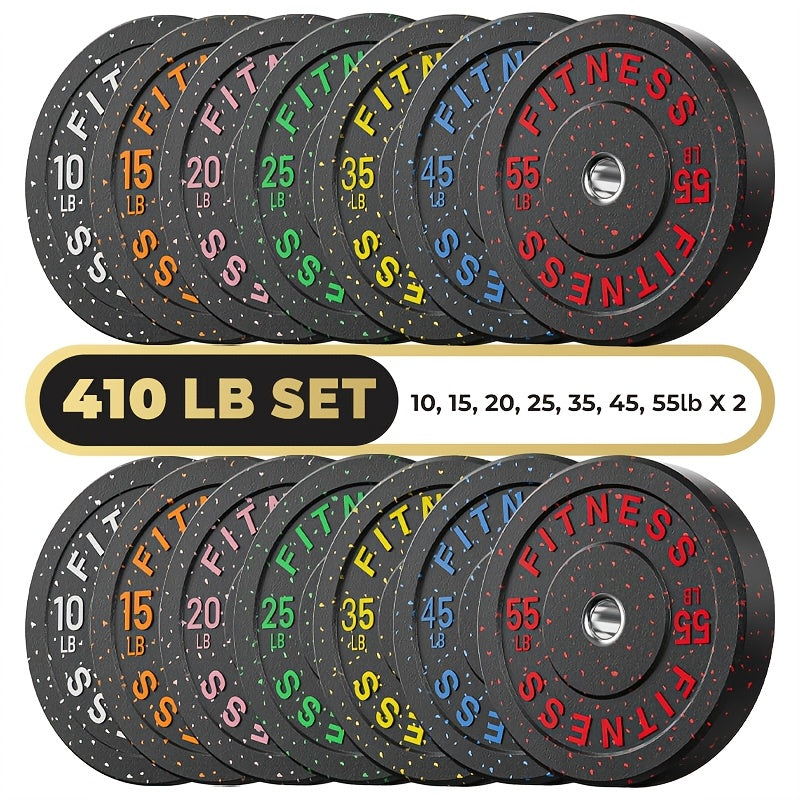 Bumper Plates Colored Rubber Weight Plates – 2-Inch Olympic Barbell Plates for Weightlifting & Strength Training