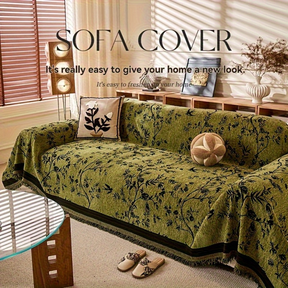 Sofa Cover Throw, Thick Chenille Floral Couch Slipcover in Three Colors for One-to-Four-Seat Sofas