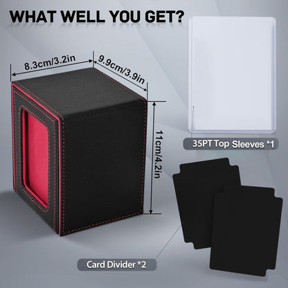 Windowed Trading Card Deck Box with Two Dividers and Five Black Accent Color Options for Organized Storage