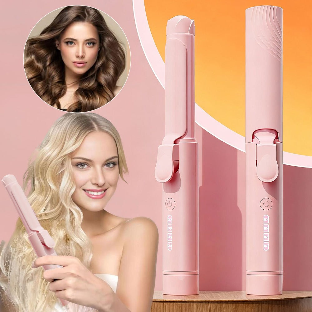 Mini Cordless Curling Iron Portable Ceramic Hair Curler USB Rechargeable 4-Temperature Settings Travel Hair Styling Tool for Curling