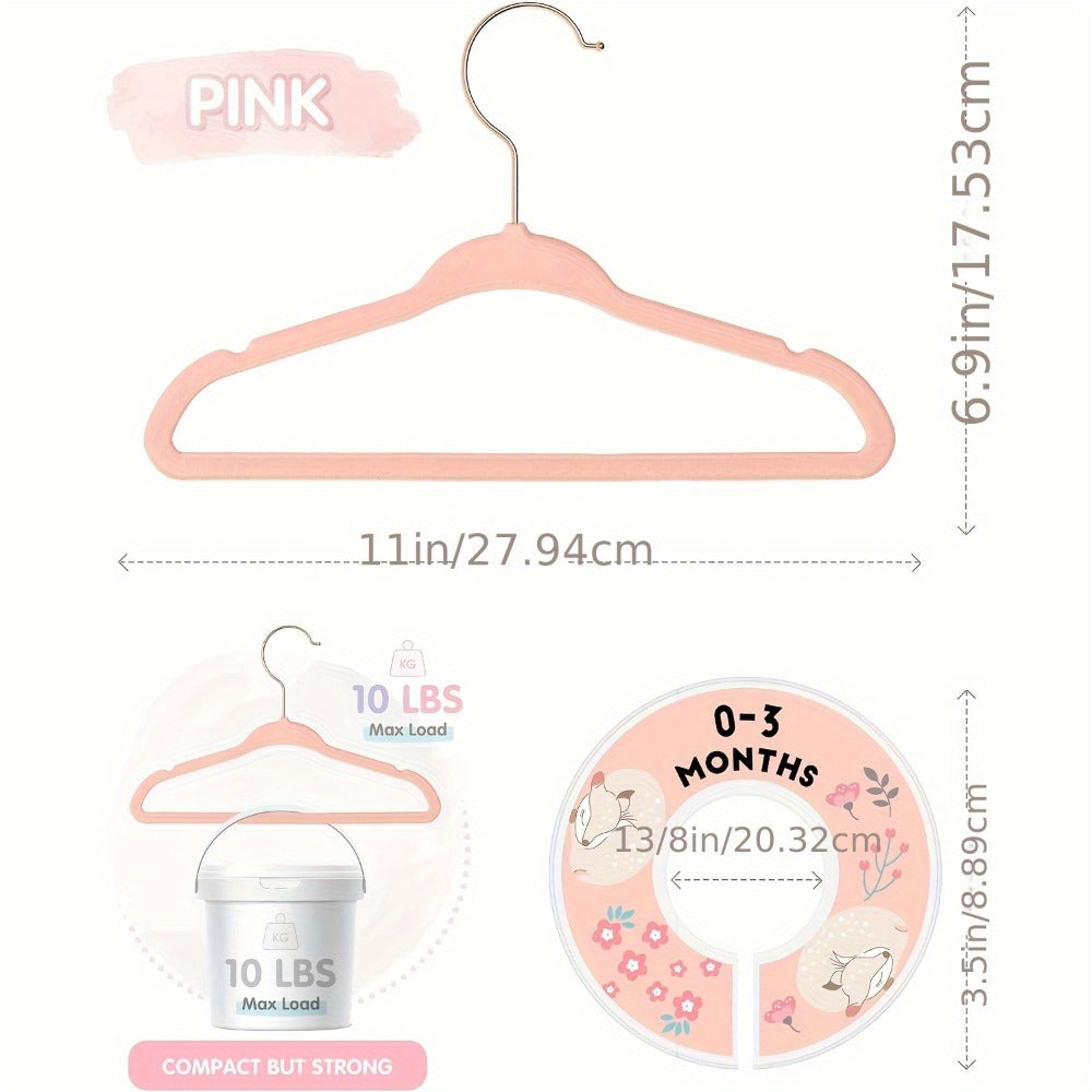 Baby Hangers Pink Velvet Nursery Closet Kids Clothes Hangers with Size Dividers for Infant Toddler Girls Boys 50/30pcs