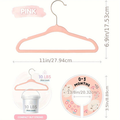 Baby Hangers Pink Velvet Nursery Closet Kids Clothes Hangers with Size Dividers for Infant Toddler Girls Boys 50/30pcs