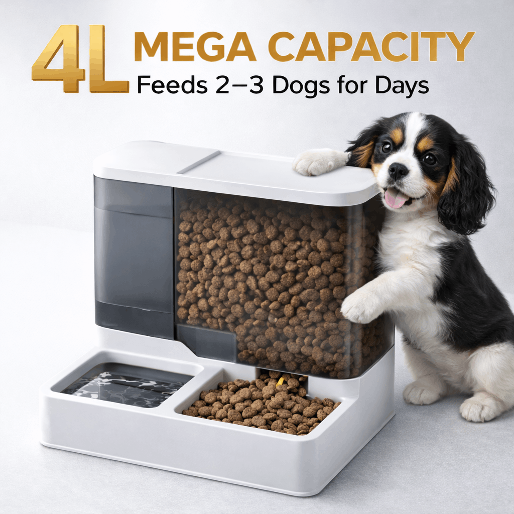 Gravity Dog Feeder & Waterer Set – 2.8L Food Container + 1L Water Tank, Dual Bowl Automatic Feeding Station, No Electricity