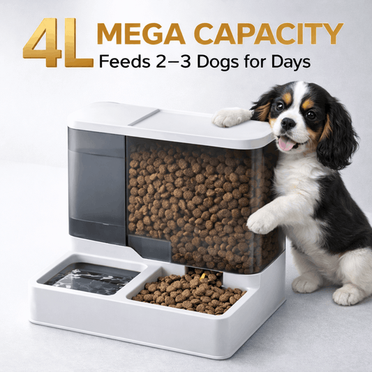 Gravity Dog Feeder & Waterer Set – 2.8L Food Container + 1L Water Tank, Dual Bowl Automatic Feeding Station, No Electricity