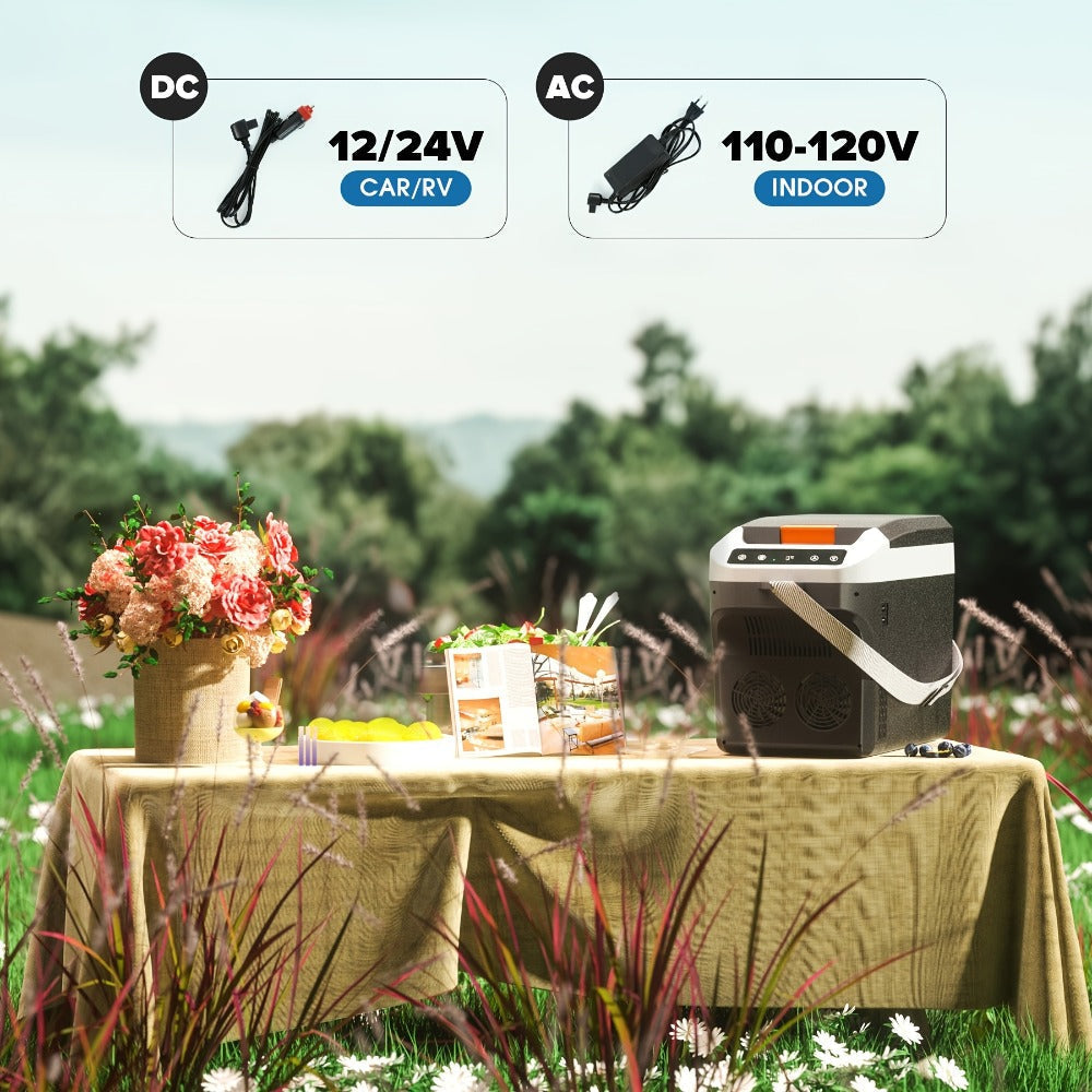 Portable Car Refrigerator Cooler & Warmer, 12V/24V DC & 120V AC Thermoelectric Fridge with Dual-Core Cooling