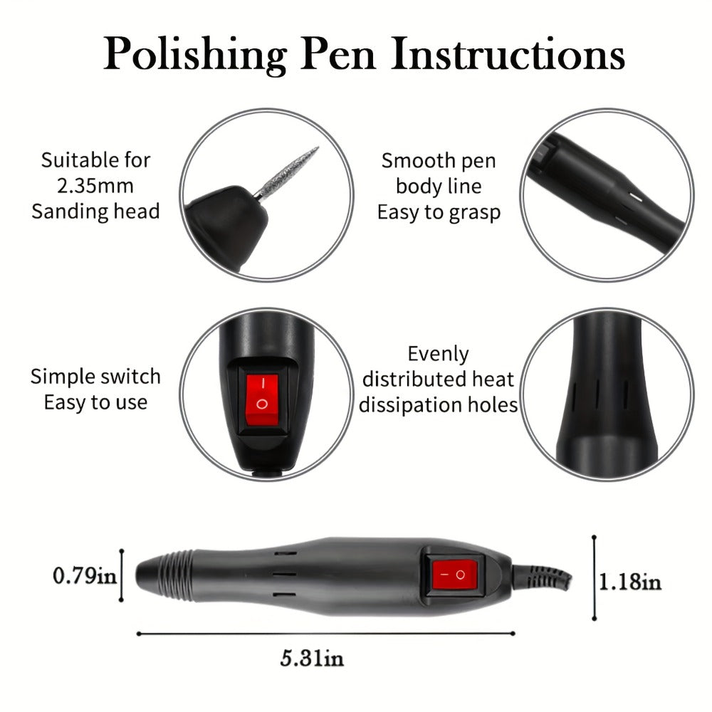 Electric Nail Drill 20000 RPM Console Kit with 6 Bits, 50 Sanding Bands and Standard or 8-in-1 Options