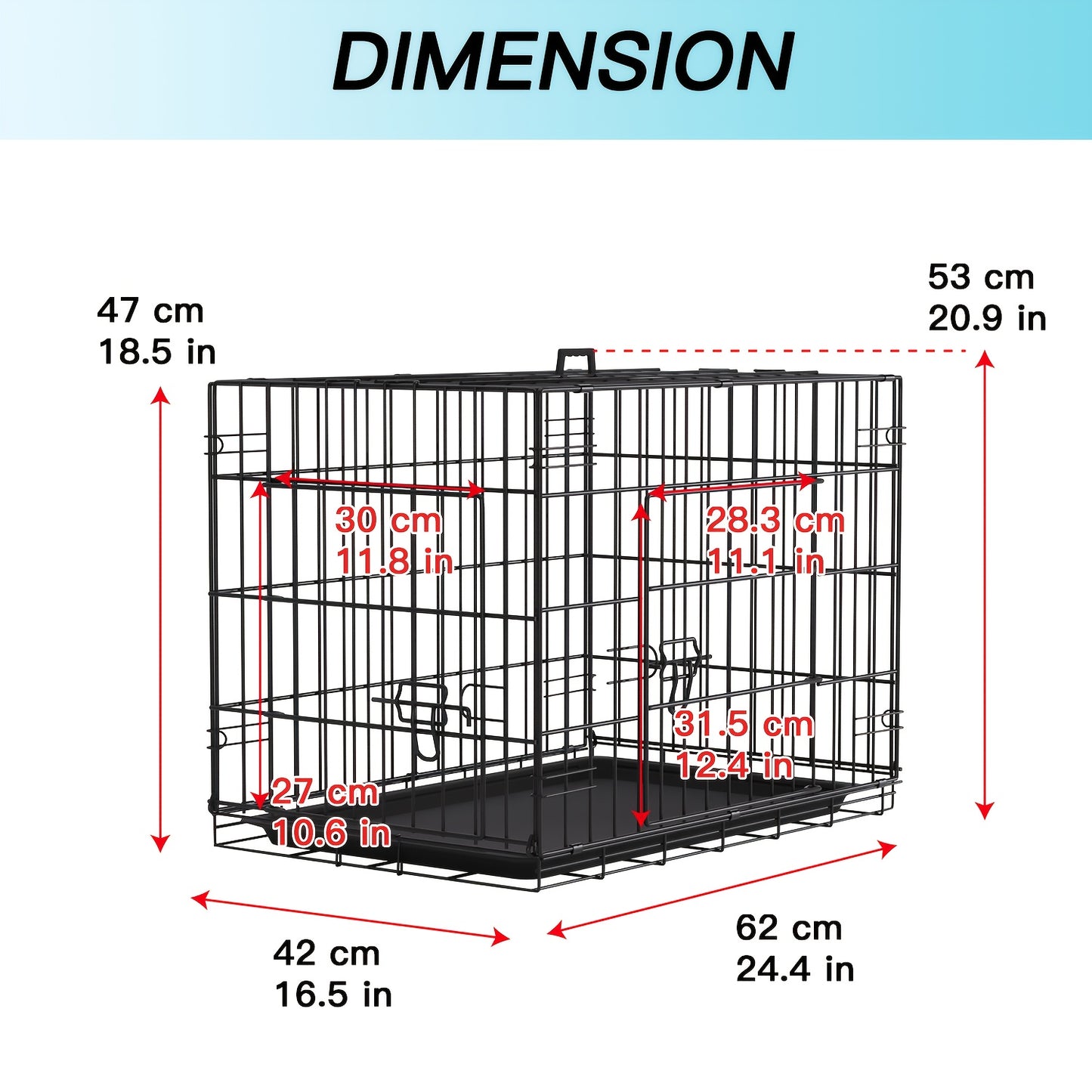 Dog Crate Foldable Metal Wire Dog Cage with Divider Panel & Leak-Proof Tray – Indoor Outdoor Dog Kennel for Small Medium Dogs