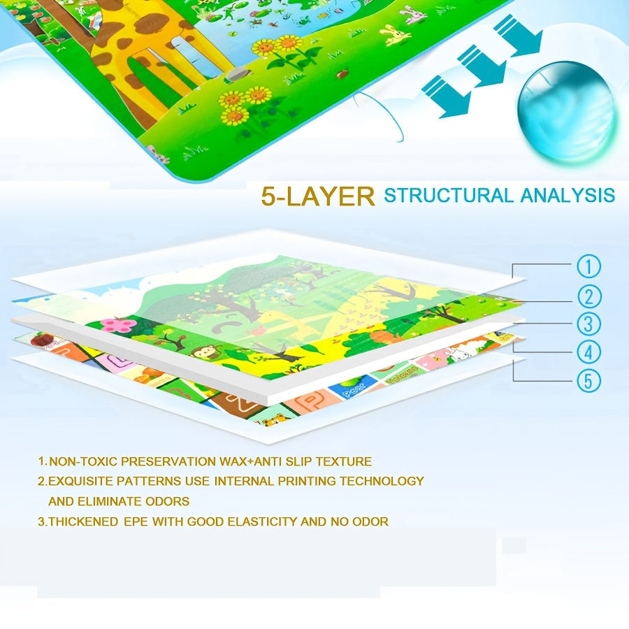 Double-Sided Foldable Foam Picnic Mat, 78 x 71 Inch Portable Beach Blanket with Five Printed Pattern Options