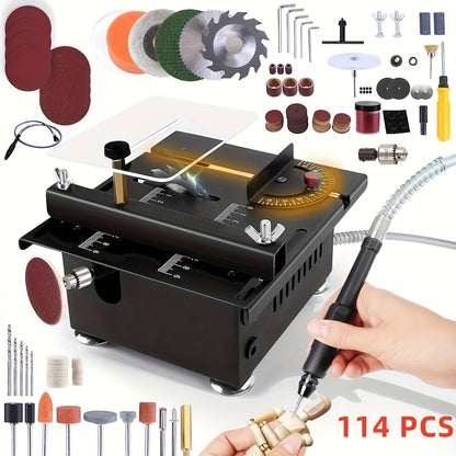 Mini Table Saw Multi-Function Portable DIY Machine, Sanding Engraving Drilling All-in-One Woodworking Tool