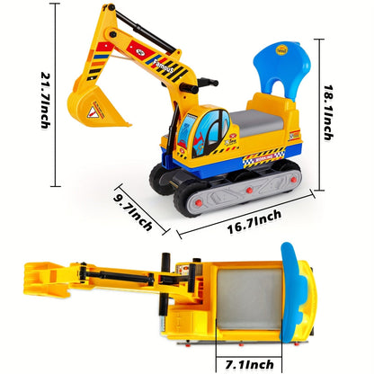 Kids Ride On Excavator Toy Large Beach Sand Digger with Working Scoop Arm, Outdoor Engineering Construction Toy for Toddlers Ages 2-6