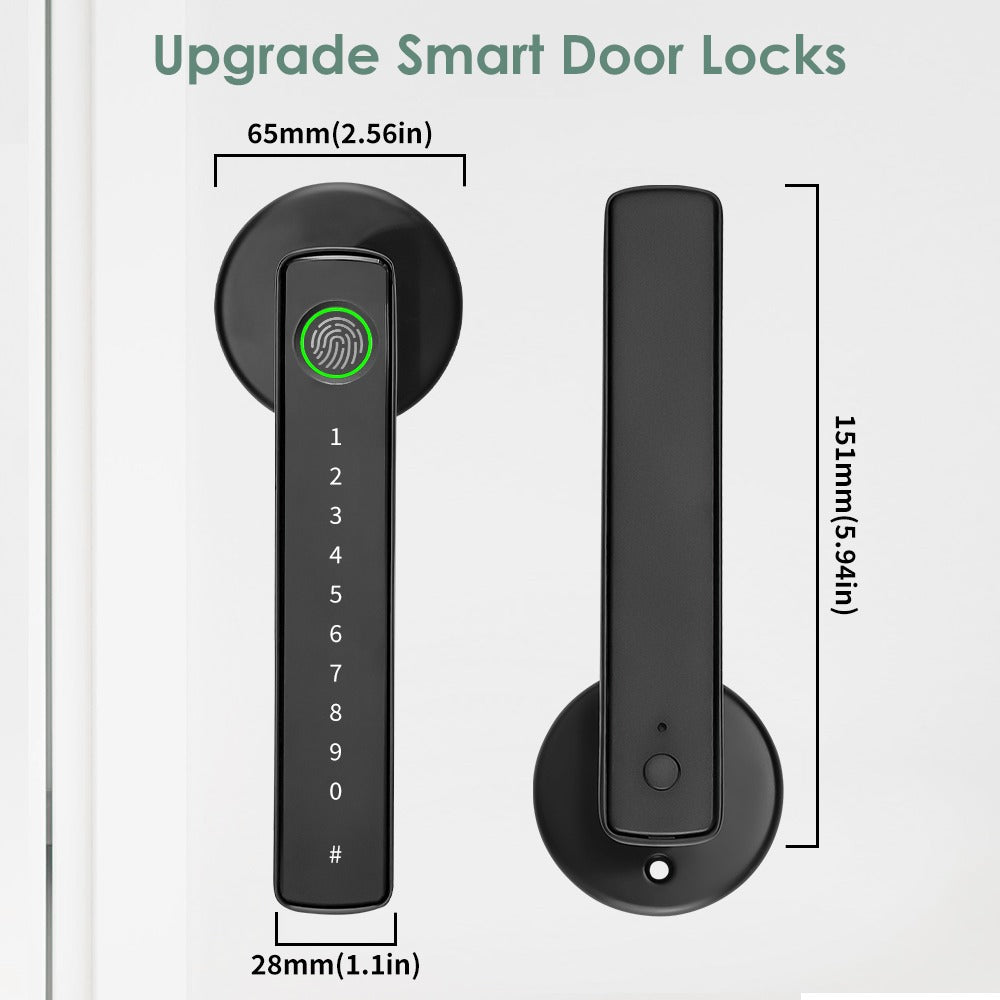 Aluminum Alloy Smart Door Handle Lock 4-in-1 with Fingerprint, Password, App & Key, Left & Right Hand Compatible
