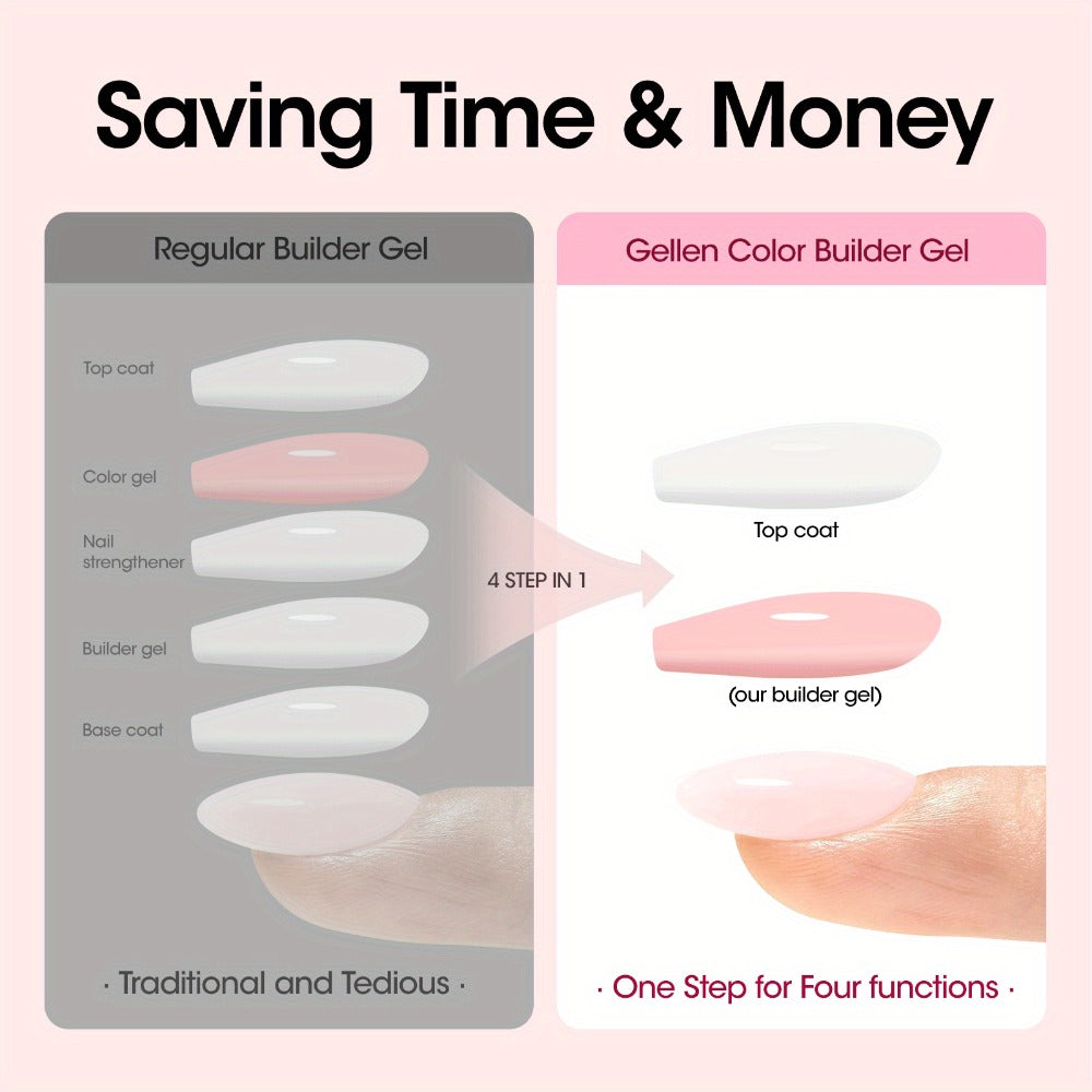Hard Gel Nail Extension Builder Gel 7-in-1 Self-Leveling – 28+ Day Wear, LED UV Cured, 15ml, Clear Pink Nude Baby Pink Milky White