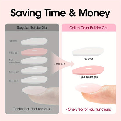 Hard Gel Nail Extension Builder Gel 7-in-1 Self-Leveling – 28+ Day Wear, LED UV Cured, 15ml, Clear Pink Nude Baby Pink Milky White