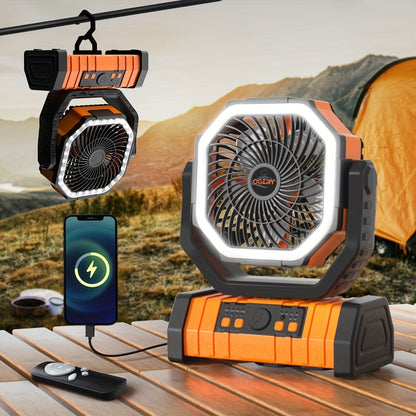 20000mAh Portable Camping Fan with LED Lantern – Rechargeable, 4-Speed, Oscillating, Remote & Timer Control | Tent, Travel, RV