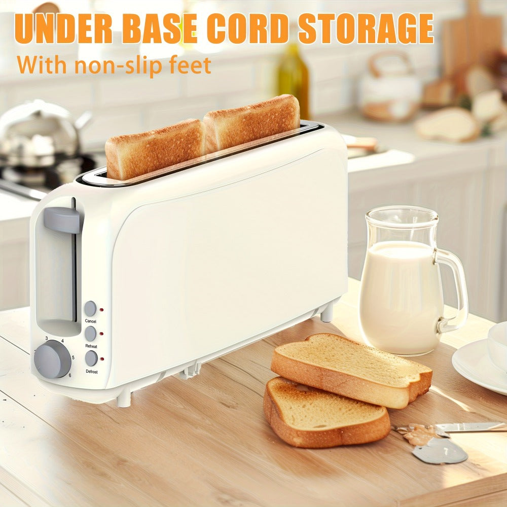 2-Slice Toaster Slim Ultra-Thin Design, 6 Browning Settings, 10" Long Slot, Reheat & Defrost Functions