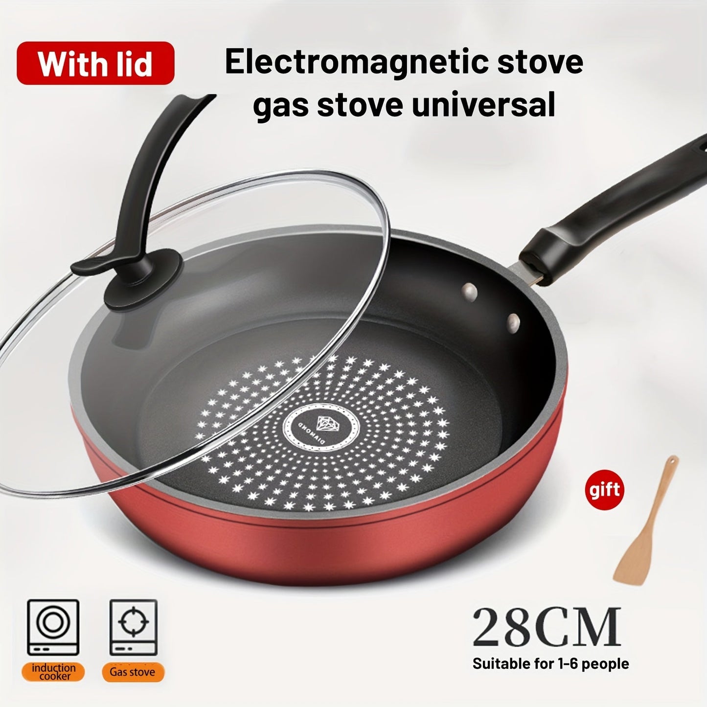 Nonstick Frying Pan with Lid 9.45 10.24 11.02 Inch Cast Iron Style Flat Bottom Skillet for Home Cooking, Dining and Outdoor Meals