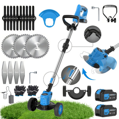 Cordless Lawn Mower 3-in-1 Electric Trimmer Weed Eater Edger Bush Cutter 21V Dual Battery Adjustable for Garden, Patio and Yard Use