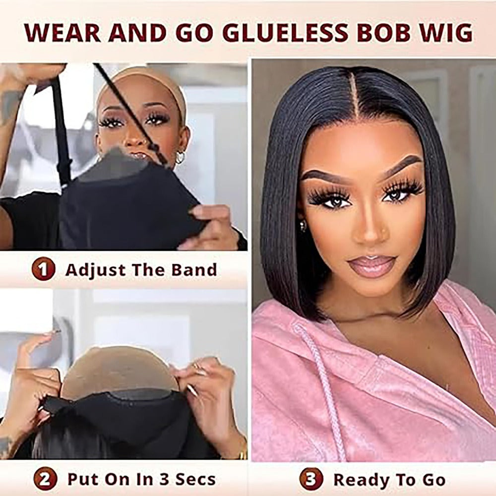 Human Hair Bob Wig for Women, 5x1 T Part Lace Front, Brazilian Straight Middle Part, 180% Density