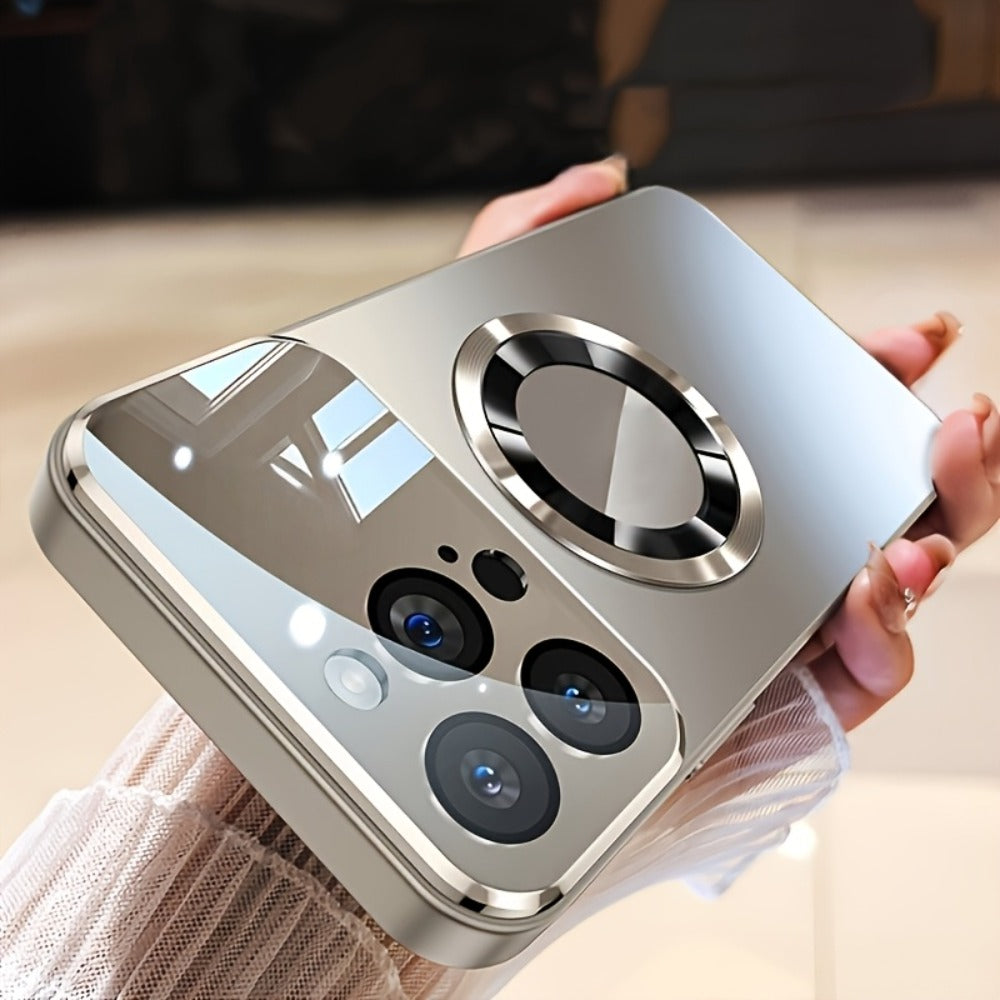 Phone Case Matte Titanium-Finish Cover with Built-In Glass Lens Protector for Select iPhone Models